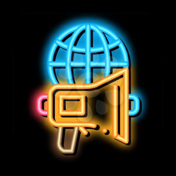 Loudspeaker Globe neon light sign vector. Glowing bright icon Loudspeaker Globe isometric sign. transparent symbol illustration