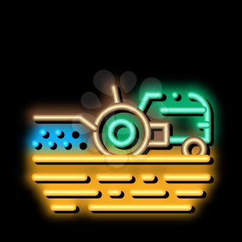Tractor On Field neon light sign vector. Glowing bright icon Tractor On Field isometric sign. transparent symbol illustration
