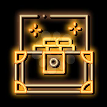 Treasure Chest neon light sign vector. Glowing bright icon Treasure Chest isometric sign. transparent symbol illustration