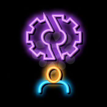 Broken Gear Man neon light sign vector. Glowing bright icon Broken Gear Man isometric sign. transparent symbol illustration