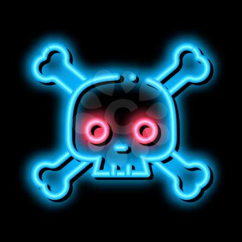 Cross Bones Skull neon light sign vector. Glowing bright icon Cross Bones Skull isometric sign. transparent symbol illustration