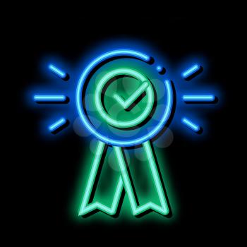 Award Medal Check neon light sign vector. Glowing bright icon Award Medal Check isometric sign. transparent symbol illustration