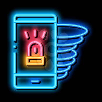 Alarm Smartphone neon light sign vector. Glowing bright icon Alarm Smartphone isometric sign. transparent symbol illustration