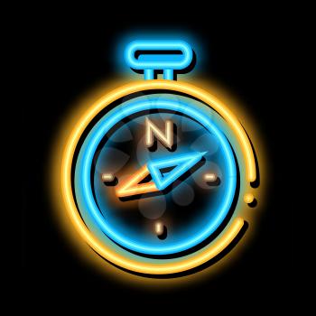 Compass neon light sign vector. Glowing bright icon Compass sign. transparent symbol illustration