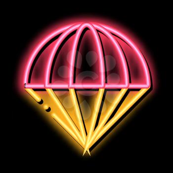 Parachute neon light sign vector. Glowing bright icon Parachute sign. transparent symbol illustration
