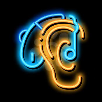 Hearing Aid neon light sign vector. Glowing bright icon Hearing Aid sign. transparent symbol illustration