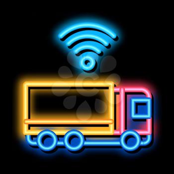 Truck neon light sign vector. Glowing bright icon Truck sign. transparent symbol illustration
