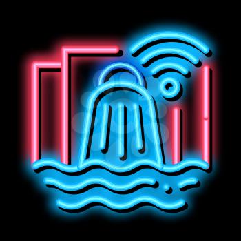 Smart Hydroelectric Power Station neon light sign vector. Glowing bright icon Smart Hydroelectric Power Station sign. transparent symbol illustration