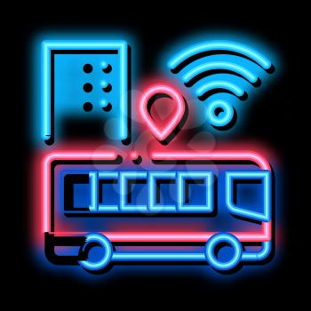 Bus Wi-Fi Signal neon light sign vector. Glowing bright icon Wi-Fi Signal in City sign. transparent symbol illustration
