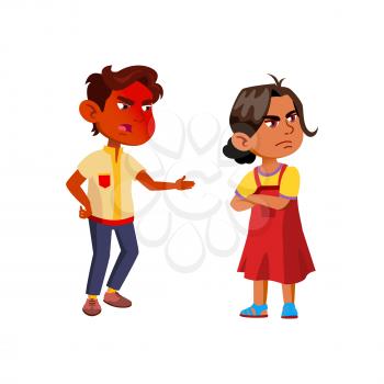 Boy Scolding Injured Girl With Aggression Vector. Sadness Indian Brother And Sister Quarreling With Aggression. Angry Characters Offsprings Conflict Problem Flat Cartoon Illustration