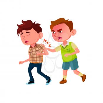 Aggressive Boy Kicking Classmate In School Vector. Angry Schoolboy Kicking Child, Conflict And Fighting. Characters Bullying Problem And Aggression Behavior Flat Cartoon Illustration