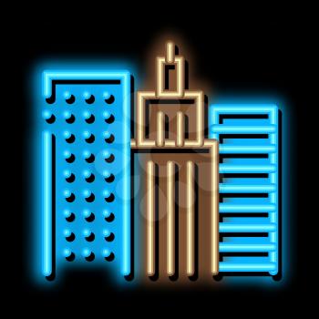 High-Rise Buildings View neon light sign vector. Glowing bright icon High-Rise Buildings View sign. transparent symbol illustration