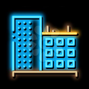 Multi-Storey Building neon light sign vector. Glowing bright icon Multi-Storey Building sign. transparent symbol illustration