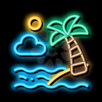 Ocean View with Palm neon light sign vector. Glowing bright icon Ocean View with Palm sign. transparent symbol illustration