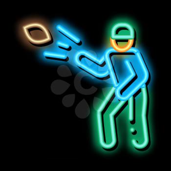 Rugby Player Throws Ball neon light sign vector. Glowing bright icon Rugby Player Throws Ball sign. transparent symbol illustration