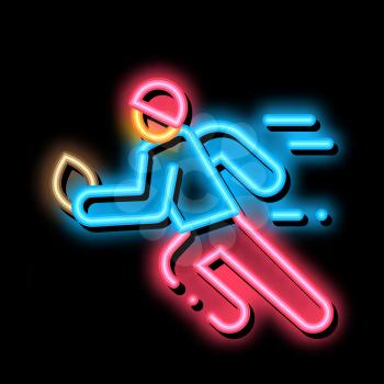 Rugby Player in Motion neon light sign vector. Glowing bright icon Rugby Player in Motion sign. transparent symbol illustration