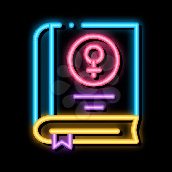 Book Female Mark neon light sign vector. Glowing bright icon Book Female Mark sign. transparent symbol illustration