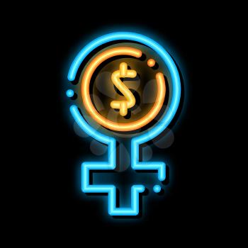 Woman Dollar Mark neon light sign vector. Glowing bright icon Woman Dollar Mark sign. transparent symbol illustration