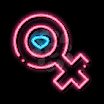 Female Mark Heart neon light sign vector. Glowing bright icon Female Mark Heart sign. transparent symbol illustration