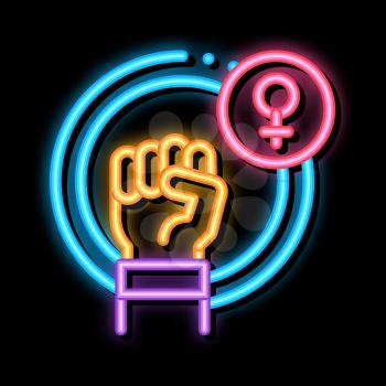 Fist Female Mark neon light sign vector. Glowing bright icon Fist Female Mark sign. transparent symbol illustration
