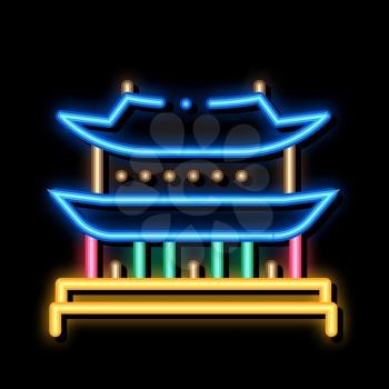 Korean Building neon light sign vector. Glowing bright icon Korean Building sign. transparent symbol illustration