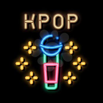 Kpop Microphone neon light sign vector. Glowing bright icon Kpop Microphone sign. transparent symbol illustration