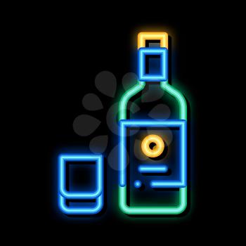 Sake Bottle Cup neon light sign vector. Glowing bright icon Sake Bottle Cup sign. transparent symbol illustration