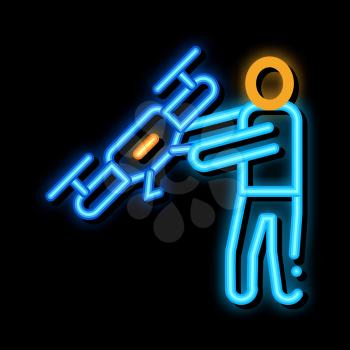 Human Hold Drone neon light sign vector. Glowing bright icon Human Hold Drone sign. transparent symbol illustration