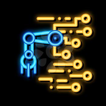 Robot Microchip neon light sign vector. Glowing bright icon Robot Microchip sign. transparent symbol illustration