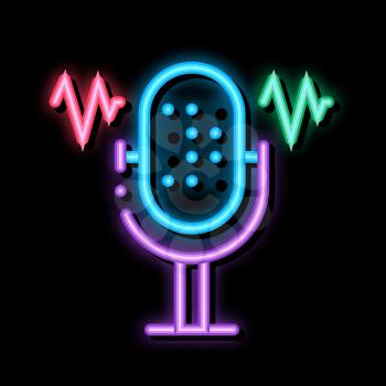 Microphone Waves neon light sign vector. Glowing bright icon Microphone Waves sign. transparent symbol illustration
