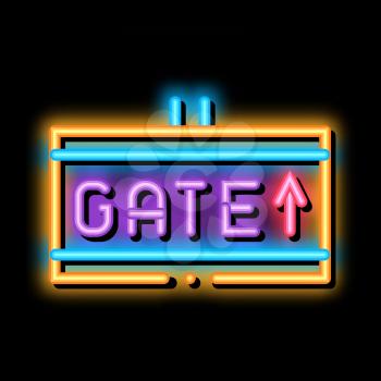 Gate Arrow Direction Tablet neon light sign vector. Glowing bright icon Airline And Airport Information Way Tablet sign. transparent symbol illustration