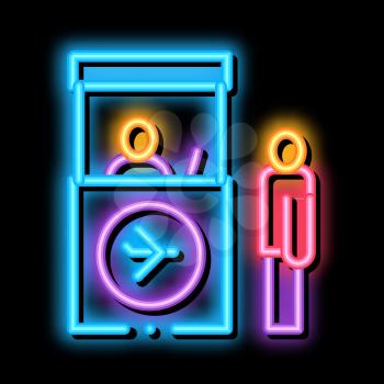 Passport And Customs Control neon light sign vector. Glowing bright icon Immigration Officer And Human Passenger On Security Control sign. transparent symbol illustration