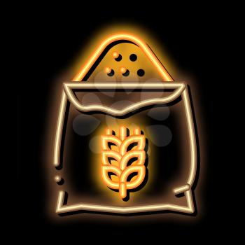 Bag Of Natural Wheat Flour neon light sign vector. Glowing bright icon Wheat Bakery Ingredient For Cooking Delicious Cakes And Bread sign. transparent symbol illustration