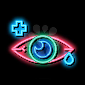 Sore Sick Tear Eye Organ neon light sign vector. Glowing bright icon Viral Bacterial Infection Eye And Medical Cross sign. transparent symbol illustration