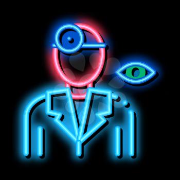 Oculist Doctor Silhouette neon light sign vector. Glowing bright icon Oculist Ophthalmologist Optical Clinic Staff sign. transparent symbol illustration