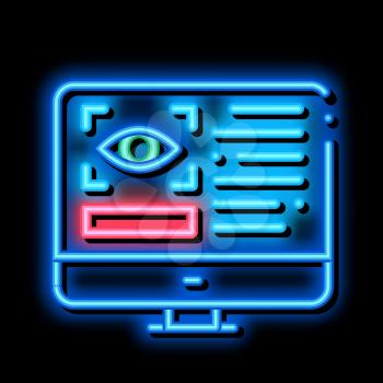 Optometry Online Information neon light sign vector. Glowing bright icon Eye And Info On Computer Display Optometry Info sign. transparent symbol illustration