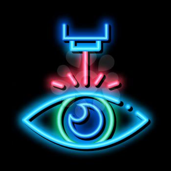 Eye Laser Correction Device neon light sign vector. Glowing bright icon Medicine Clinic Optometry Ray For Correct Eye Vision sign. transparent symbol illustration