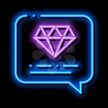 Diamond Stone In Quote Frame neon light sign vector. Glowing bright icon Expensive Jewelry Diamond And Text, Crystal Description sign. transparent symbol illustration
