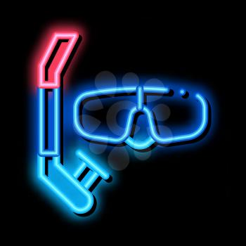 Mask And Breathing Tube neon light sign vector. Glowing bright icon Mask Sport Equipment For Diving Under Water, Swimming Tool sign. transparent symbol illustration