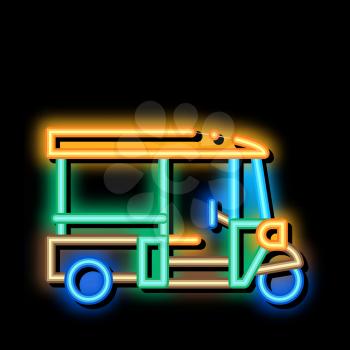 Tuk Tuk Thailand Transport neon light sign vector. Glowing bright icon Tuk Tuk Taxi, National Typical Public Cab Scooter sign. transparent symbol illustration