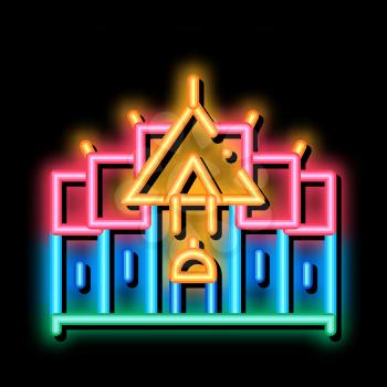 Traditional Thai Building neon light sign vector. Glowing bright icon Old Architecture Thailand Building, Historic National Construction sign. transparent symbol illustration