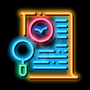Bird Document List Research neon light sign vector. Glowing bright icon Document Paper Page And Magnifier Equipment, Loupe Tool sign. transparent symbol illustration