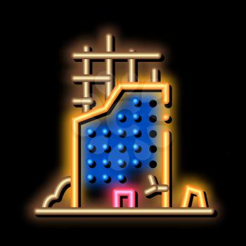 Ruined Building neon light sign vector. Glowing bright icon Ruined Building sign. transparent symbol illustration