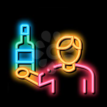 Man Hold Bottle neon light sign vector. Glowing bright icon Man Hold Bottle sign. transparent symbol illustration