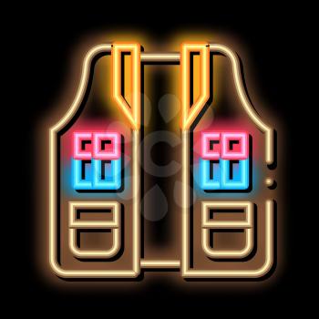 Hunter Vest neon light sign vector. Glowing bright icon Hunter Vest sign. transparent symbol illustration