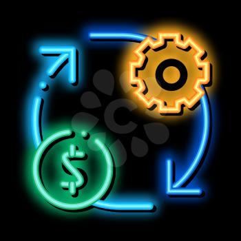 Gear Change Money neon light sign vector. Glowing bright icon Gear Change Money sign. transparent symbol illustration