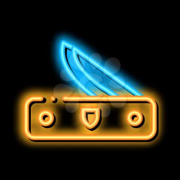 Pocket Knife neon light sign vector. Glowing bright icon Pocket Knife sign. transparent symbol illustration