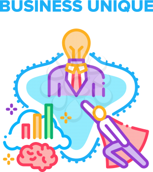 Business Unique Success Idea Vector Icon Concept. Businessman With Unique Notion Of Occupation And Startup, Analyzing Financial Risk And Planning Strategy. Entrepreneur Job Color Illustration