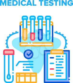 Medical Testing Laboratory Vector Icon Concept. Blood And Dna Medical Testing With Lab Equipment And Flask, Assistant Working With Dispenser, Medicine Occupation Color Illustration
