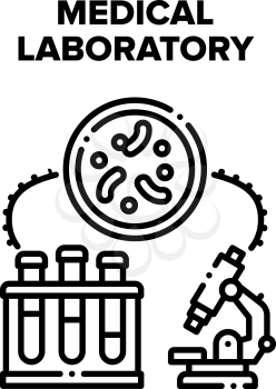 Medical Laboratory Research Vector Icon Concept. Medical Laboratory Equipment And Flask With Liquid Samples For Researching Analysis And Discovering Pharmacy For Virus Treatment Black Illustration